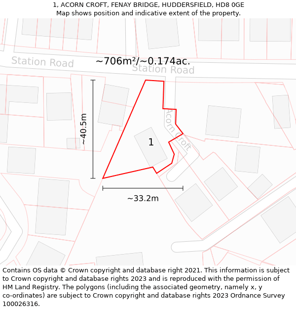 1, ACORN CROFT, FENAY BRIDGE, HUDDERSFIELD, HD8 0GE: Plot and title map