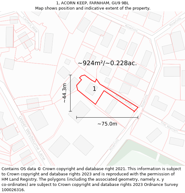 1, ACORN KEEP, FARNHAM, GU9 9BL: Plot and title map