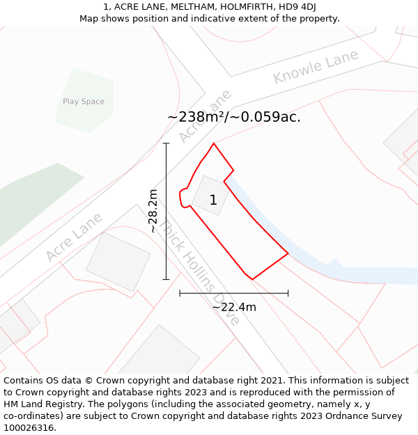 1, ACRE LANE, MELTHAM, HOLMFIRTH, HD9 4DJ: Plot and title map