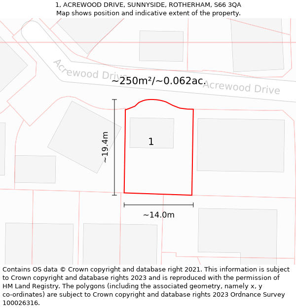 1, ACREWOOD DRIVE, SUNNYSIDE, ROTHERHAM, S66 3QA: Plot and title map