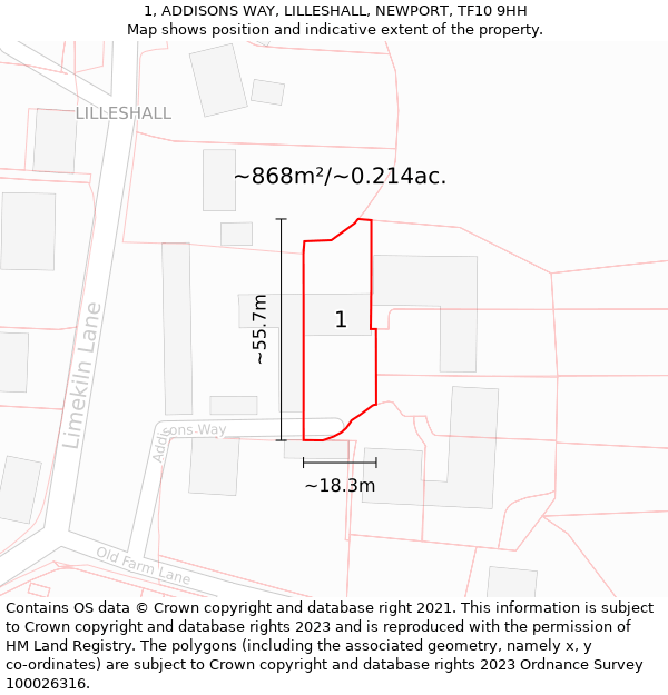 1, ADDISONS WAY, LILLESHALL, NEWPORT, TF10 9HH: Plot and title map