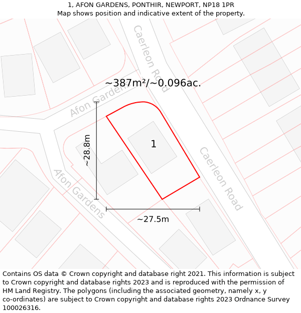 1, AFON GARDENS, PONTHIR, NEWPORT, NP18 1PR: Plot and title map