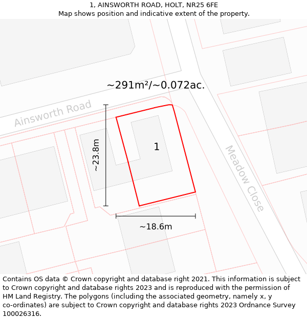 1, AINSWORTH ROAD, HOLT, NR25 6FE: Plot and title map