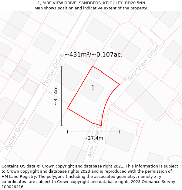 1, AIRE VIEW DRIVE, SANDBEDS, KEIGHLEY, BD20 5NN: Plot and title map