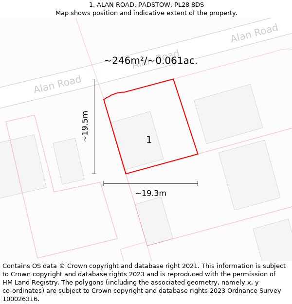 1, ALAN ROAD, PADSTOW, PL28 8DS: Plot and title map