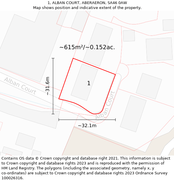 1, ALBAN COURT, ABERAERON, SA46 0AW: Plot and title map