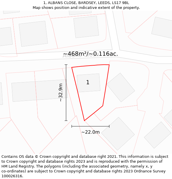 1, ALBANS CLOSE, BARDSEY, LEEDS, LS17 9BL: Plot and title map