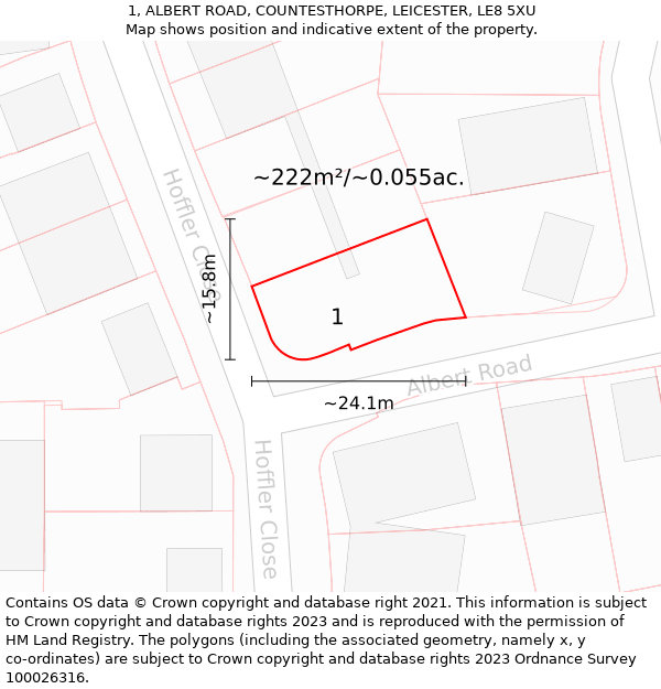 1, ALBERT ROAD, COUNTESTHORPE, LEICESTER, LE8 5XU: Plot and title map
