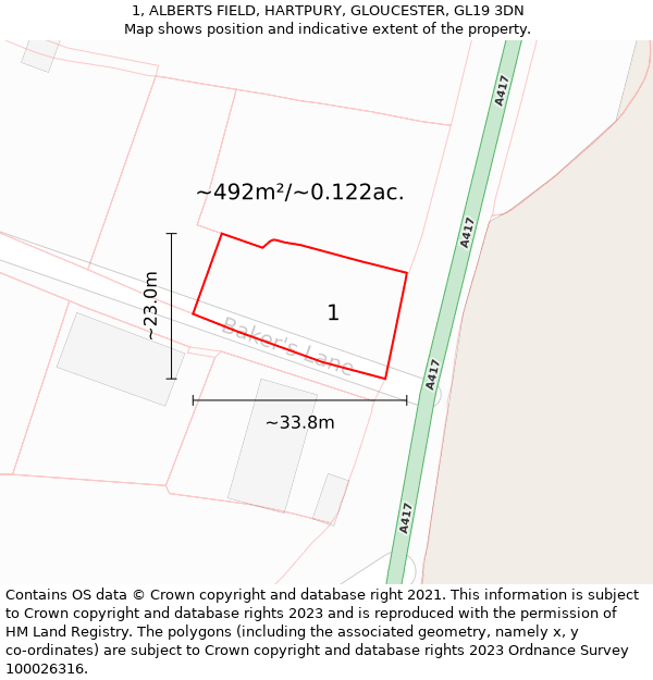 1, ALBERTS FIELD, HARTPURY, GLOUCESTER, GL19 3DN: Plot and title map
