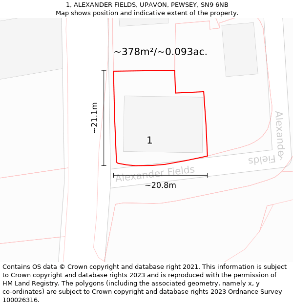 1, ALEXANDER FIELDS, UPAVON, PEWSEY, SN9 6NB: Plot and title map