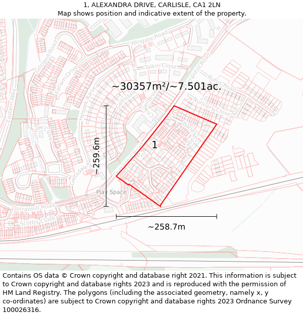 1, ALEXANDRA DRIVE, CARLISLE, CA1 2LN: Plot and title map