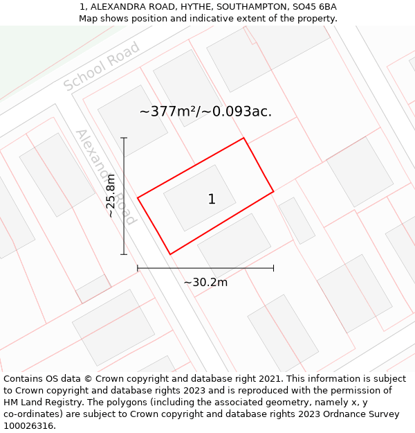 1, ALEXANDRA ROAD, HYTHE, SOUTHAMPTON, SO45 6BA: Plot and title map