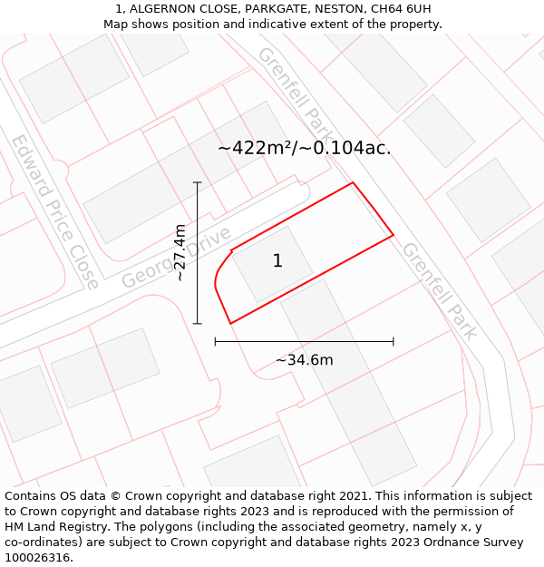 1, ALGERNON CLOSE, PARKGATE, NESTON, CH64 6UH: Plot and title map