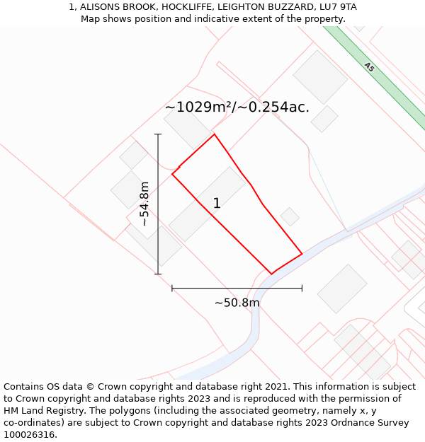 1, ALISONS BROOK, HOCKLIFFE, LEIGHTON BUZZARD, LU7 9TA: Plot and title map