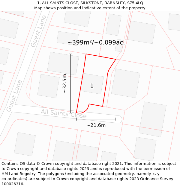 1, ALL SAINTS CLOSE, SILKSTONE, BARNSLEY, S75 4LQ: Plot and title map