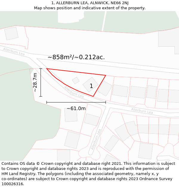 1, ALLERBURN LEA, ALNWICK, NE66 2NJ: Plot and title map