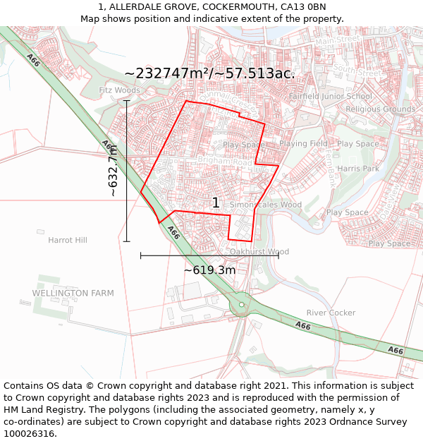 1, ALLERDALE GROVE, COCKERMOUTH, CA13 0BN: Plot and title map