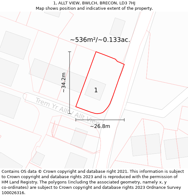 1, ALLT VIEW, BWLCH, BRECON, LD3 7HJ: Plot and title map