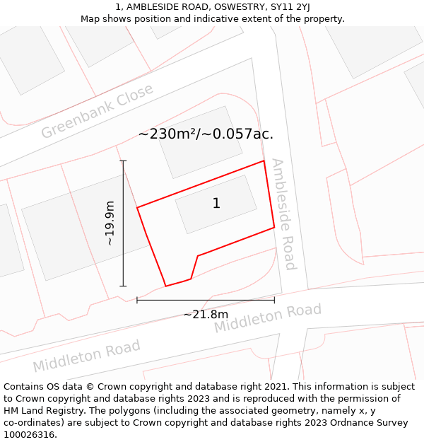 1, AMBLESIDE ROAD, OSWESTRY, SY11 2YJ: Plot and title map