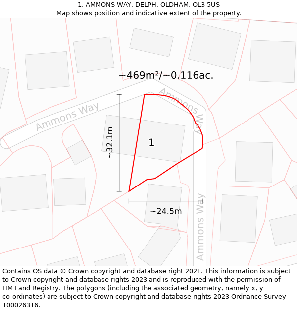 1, AMMONS WAY, DELPH, OLDHAM, OL3 5US: Plot and title map