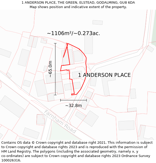 1 ANDERSON PLACE, THE GREEN, ELSTEAD, GODALMING, GU8 6DA: Plot and title map