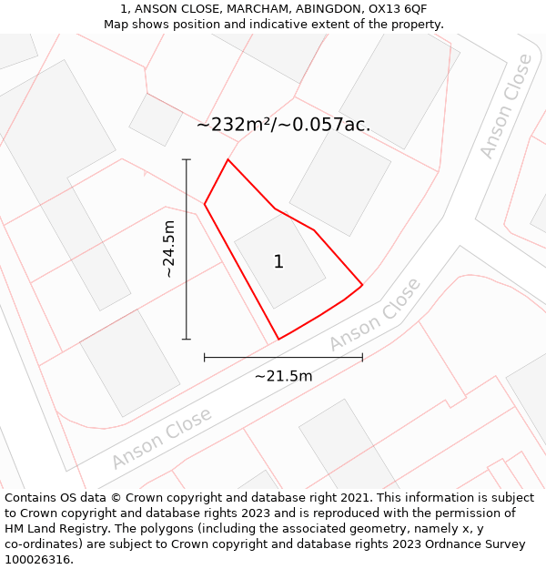 1, ANSON CLOSE, MARCHAM, ABINGDON, OX13 6QF: Plot and title map