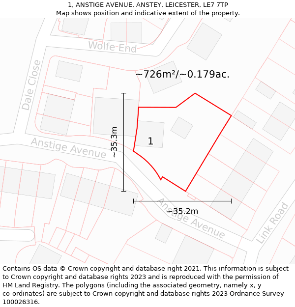 1, ANSTIGE AVENUE, ANSTEY, LEICESTER, LE7 7TP: Plot and title map