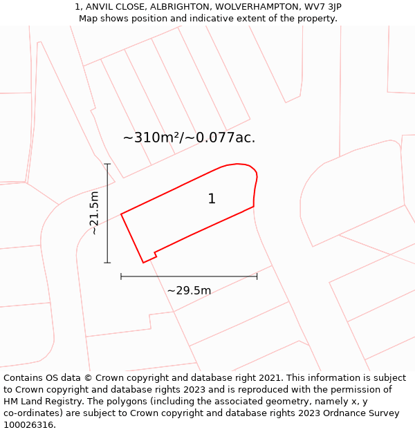 1, ANVIL CLOSE, ALBRIGHTON, WOLVERHAMPTON, WV7 3JP: Plot and title map