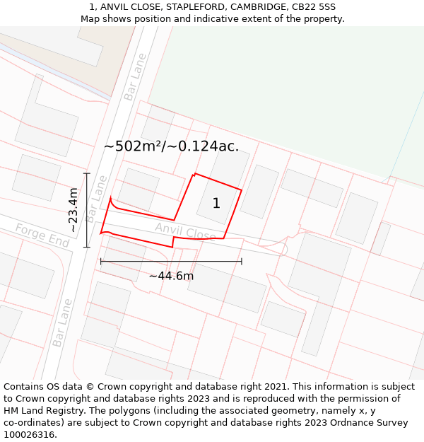 1, ANVIL CLOSE, STAPLEFORD, CAMBRIDGE, CB22 5SS: Plot and title map