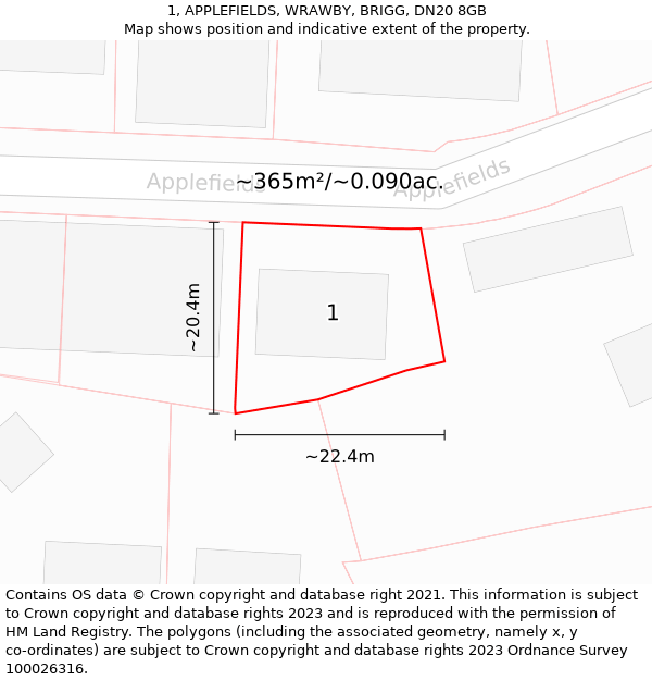 1, APPLEFIELDS, WRAWBY, BRIGG, DN20 8GB: Plot and title map