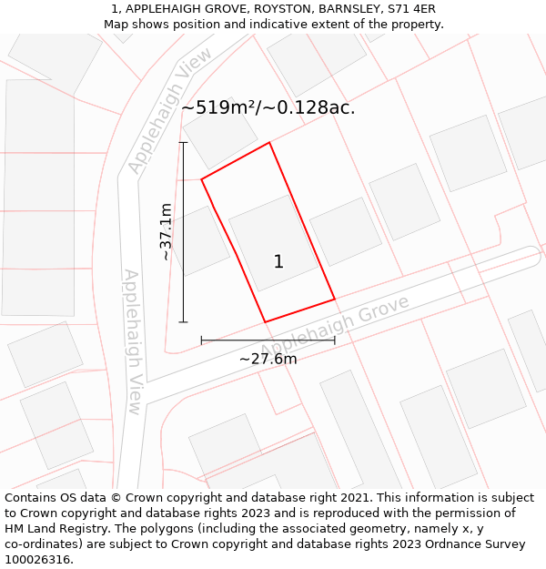 1, APPLEHAIGH GROVE, ROYSTON, BARNSLEY, S71 4ER: Plot and title map