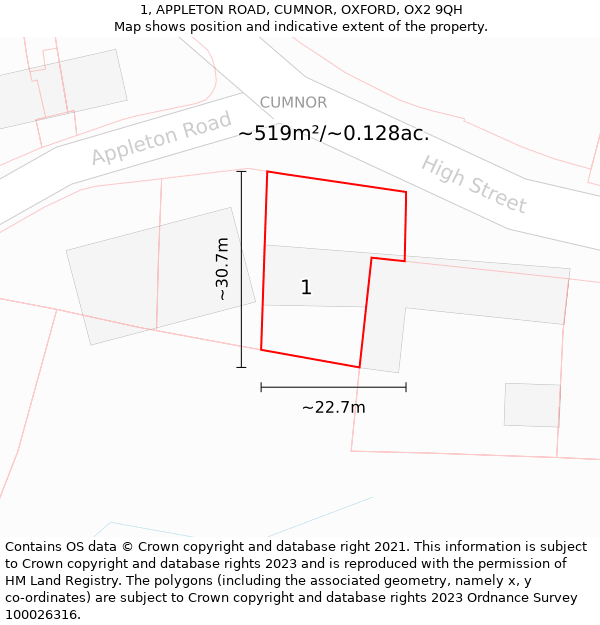 1, APPLETON ROAD, CUMNOR, OXFORD, OX2 9QH: Plot and title map