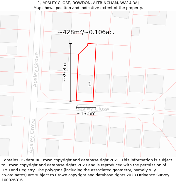 1, APSLEY CLOSE, BOWDON, ALTRINCHAM, WA14 3AJ: Plot and title map