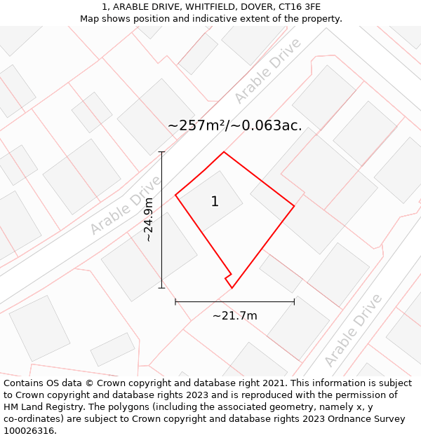 1, ARABLE DRIVE, WHITFIELD, DOVER, CT16 3FE: Plot and title map
