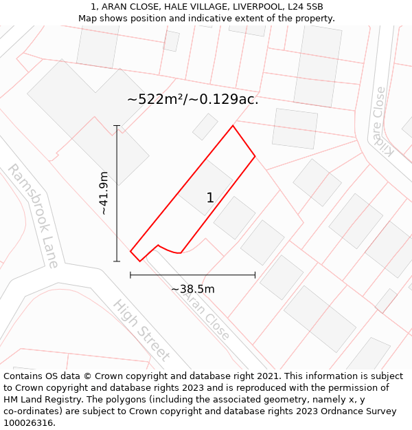 1, ARAN CLOSE, HALE VILLAGE, LIVERPOOL, L24 5SB: Plot and title map