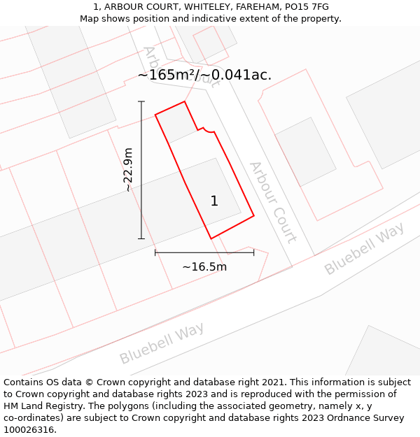 1, ARBOUR COURT, WHITELEY, FAREHAM, PO15 7FG: Plot and title map