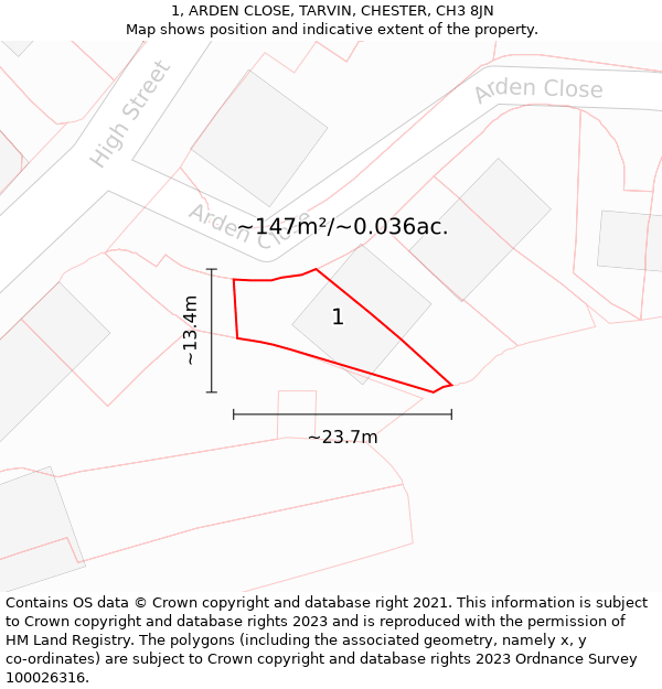 1, ARDEN CLOSE, TARVIN, CHESTER, CH3 8JN: Plot and title map