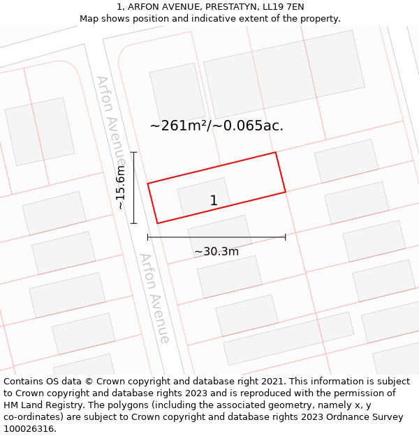 1, ARFON AVENUE, PRESTATYN, LL19 7EN: Plot and title map