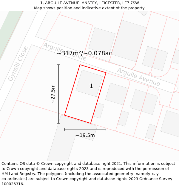 1, ARGUILE AVENUE, ANSTEY, LEICESTER, LE7 7SW: Plot and title map