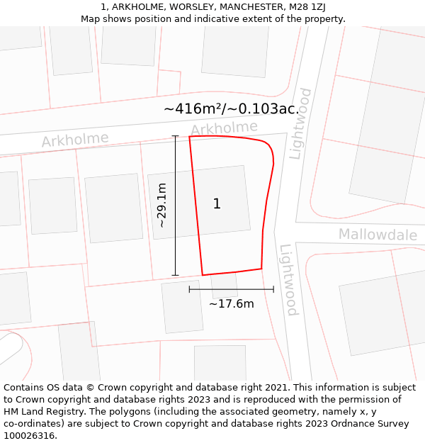 1, ARKHOLME, WORSLEY, MANCHESTER, M28 1ZJ: Plot and title map