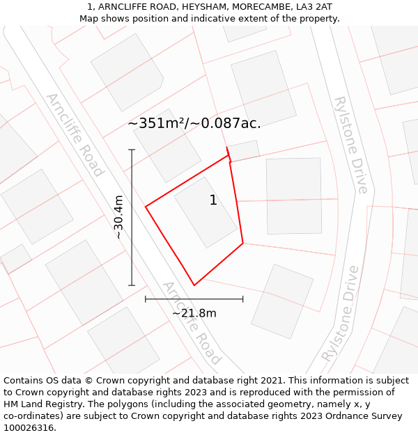 1, ARNCLIFFE ROAD, HEYSHAM, MORECAMBE, LA3 2AT: Plot and title map