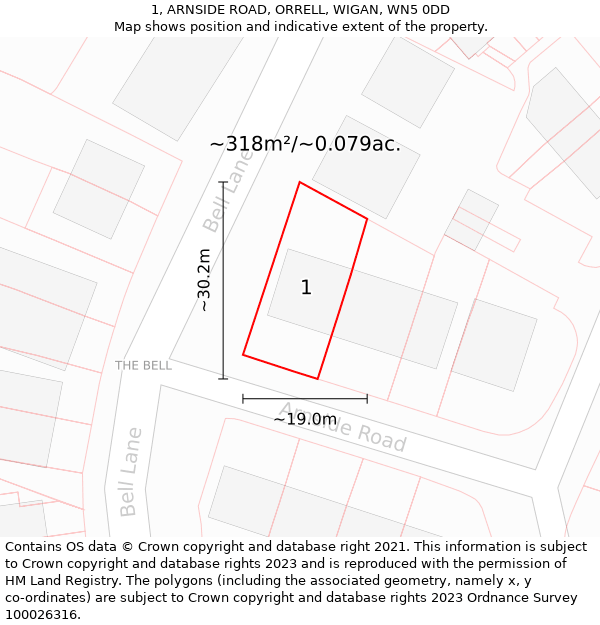 1, ARNSIDE ROAD, ORRELL, WIGAN, WN5 0DD: Plot and title map