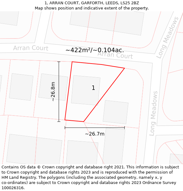 1, ARRAN COURT, GARFORTH, LEEDS, LS25 2BZ: Plot and title map