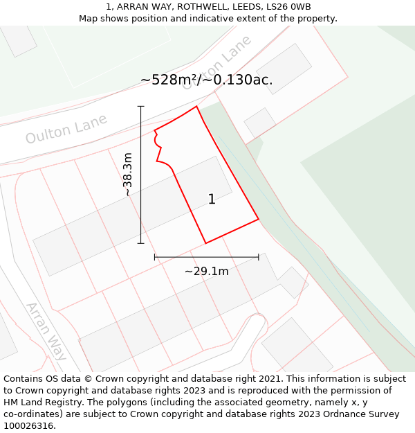 1, ARRAN WAY, ROTHWELL, LEEDS, LS26 0WB: Plot and title map