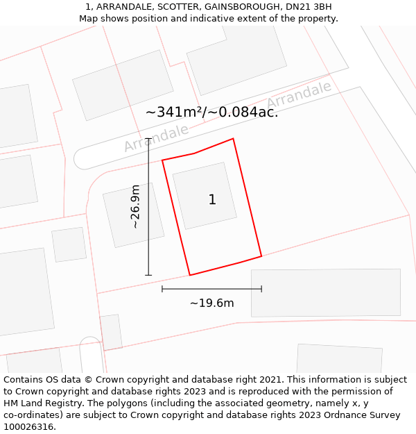 1, ARRANDALE, SCOTTER, GAINSBOROUGH, DN21 3BH: Plot and title map