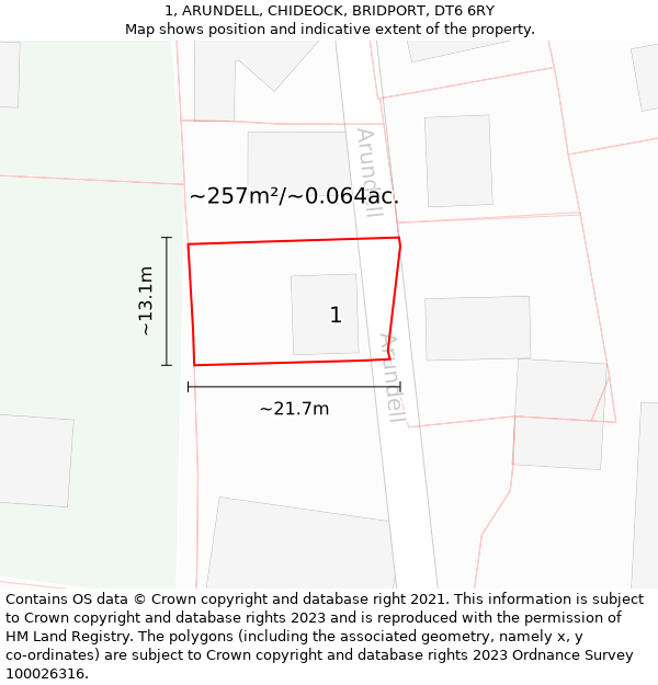 1, ARUNDELL, CHIDEOCK, BRIDPORT, DT6 6RY: Plot and title map