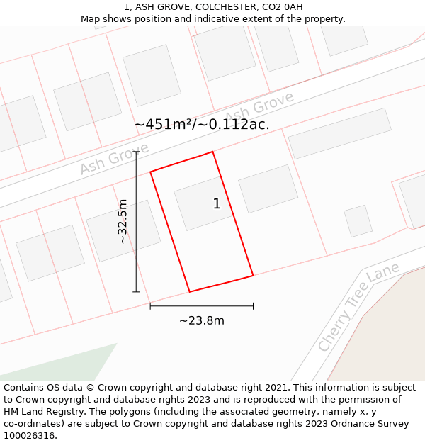 1, ASH GROVE, COLCHESTER, CO2 0AH: Plot and title map