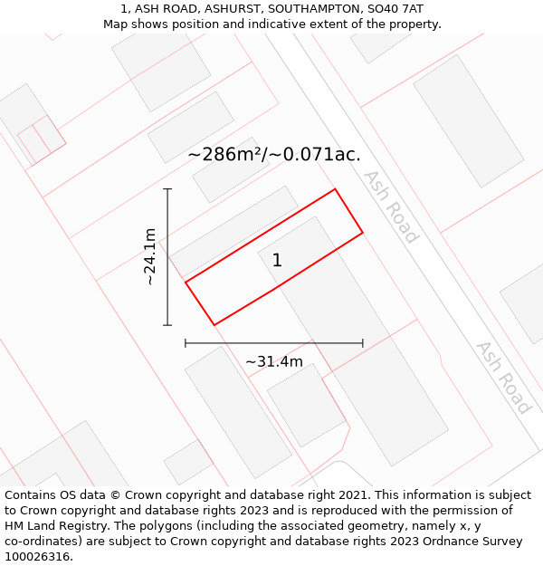 1, ASH ROAD, ASHURST, SOUTHAMPTON, SO40 7AT: Plot and title map