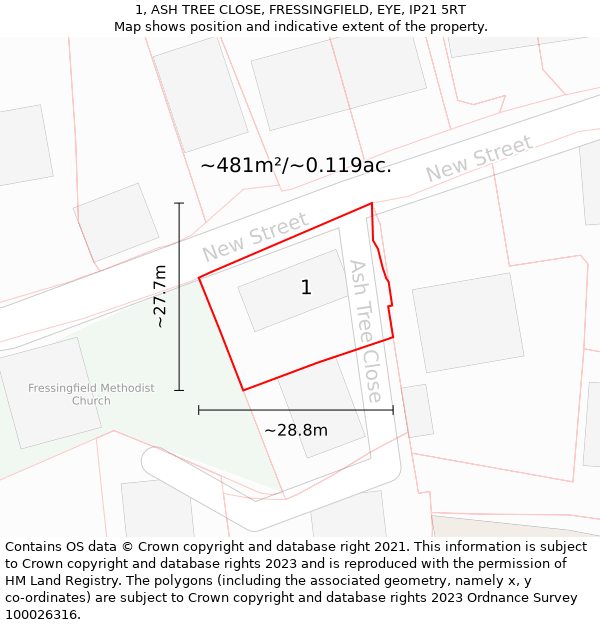 1, ASH TREE CLOSE, FRESSINGFIELD, EYE, IP21 5RT: Plot and title map