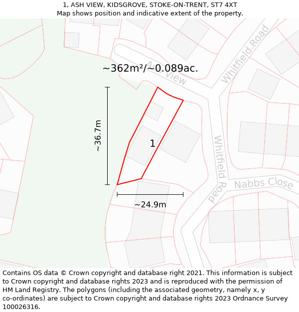 1, ASH VIEW, KIDSGROVE, STOKE-ON-TRENT, ST7 4XT: Plot and title map